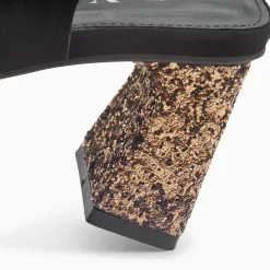 Sandales Milan noires à brides croisées et talon bronze pailleté