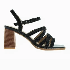 Sandales Miranda noires à multibrides tressées et talon haut