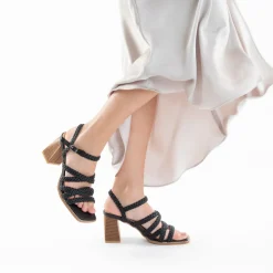 Sandales Miranda noires à multibrides tressées et talon haut