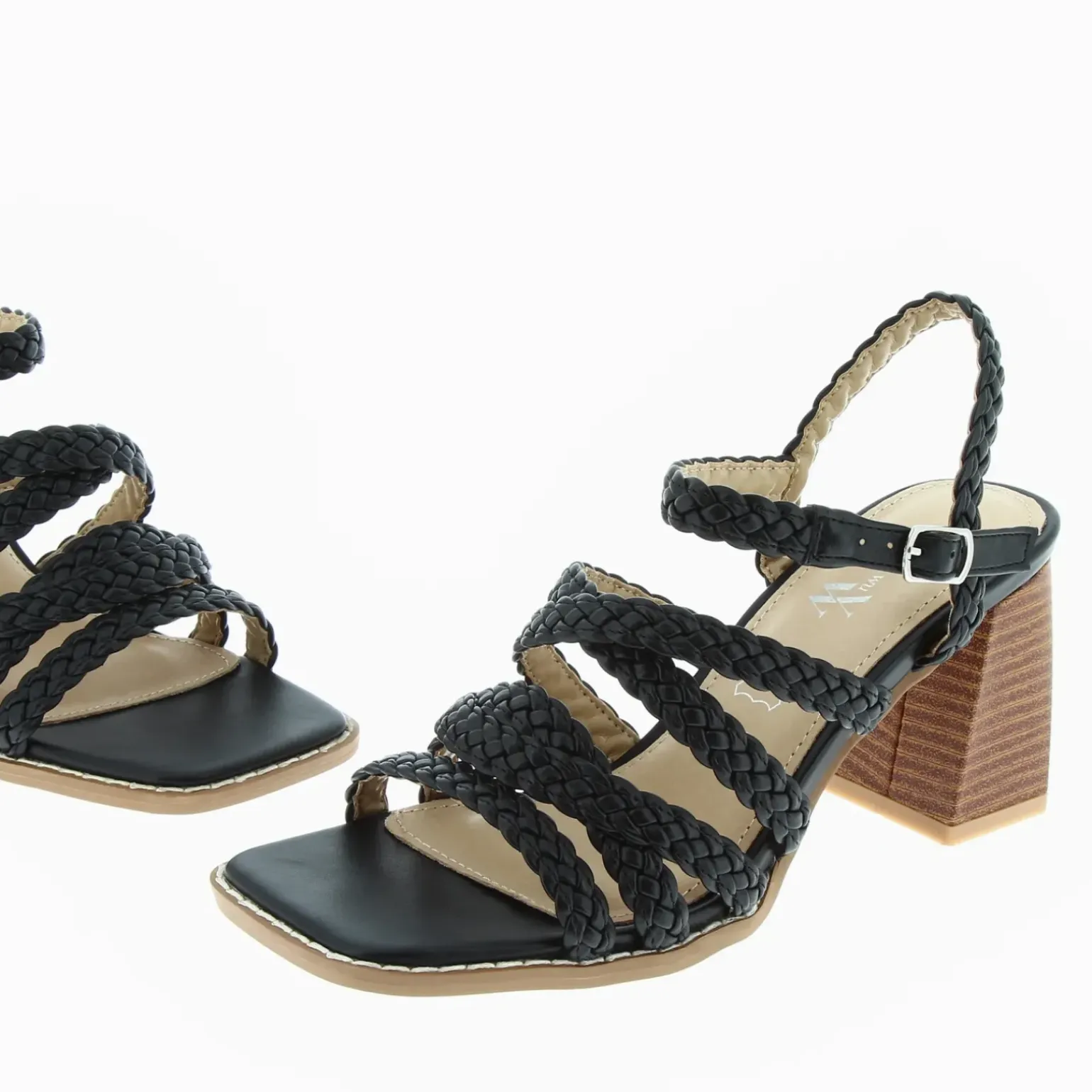 Sandales Miranda noires à multibrides tressées et talon haut