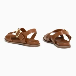 Sandales plates Ameline camel à larges brides