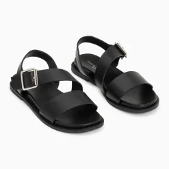 Sandales plates Ameline noires à larges brides