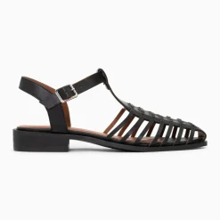 Sandales plates Anne style pêcheur à fines brides noir mat