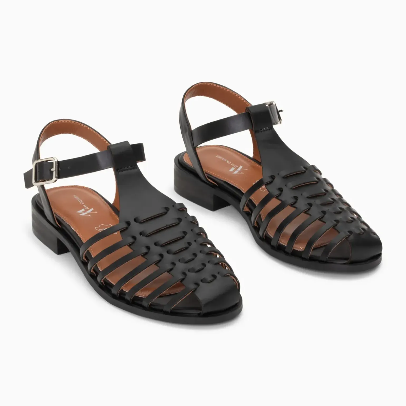 Sandales plates Anne style pêcheur à fines brides noir mat