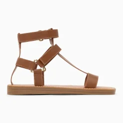 Sandales plates Assia camel à scratchs