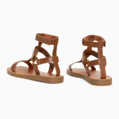Sandales plates Assia camel à scratchs