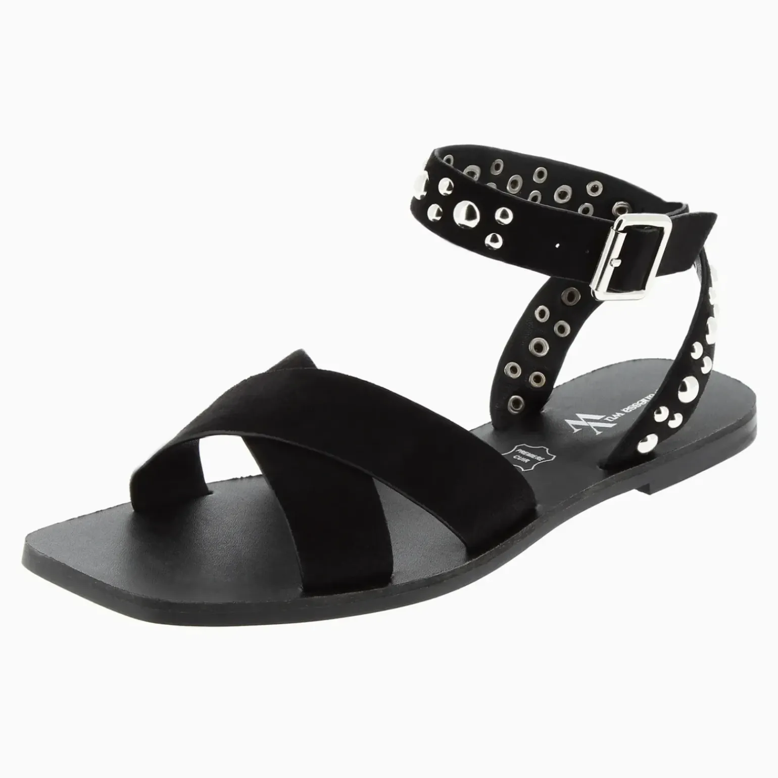 Sandales plates Zora noires à clous
