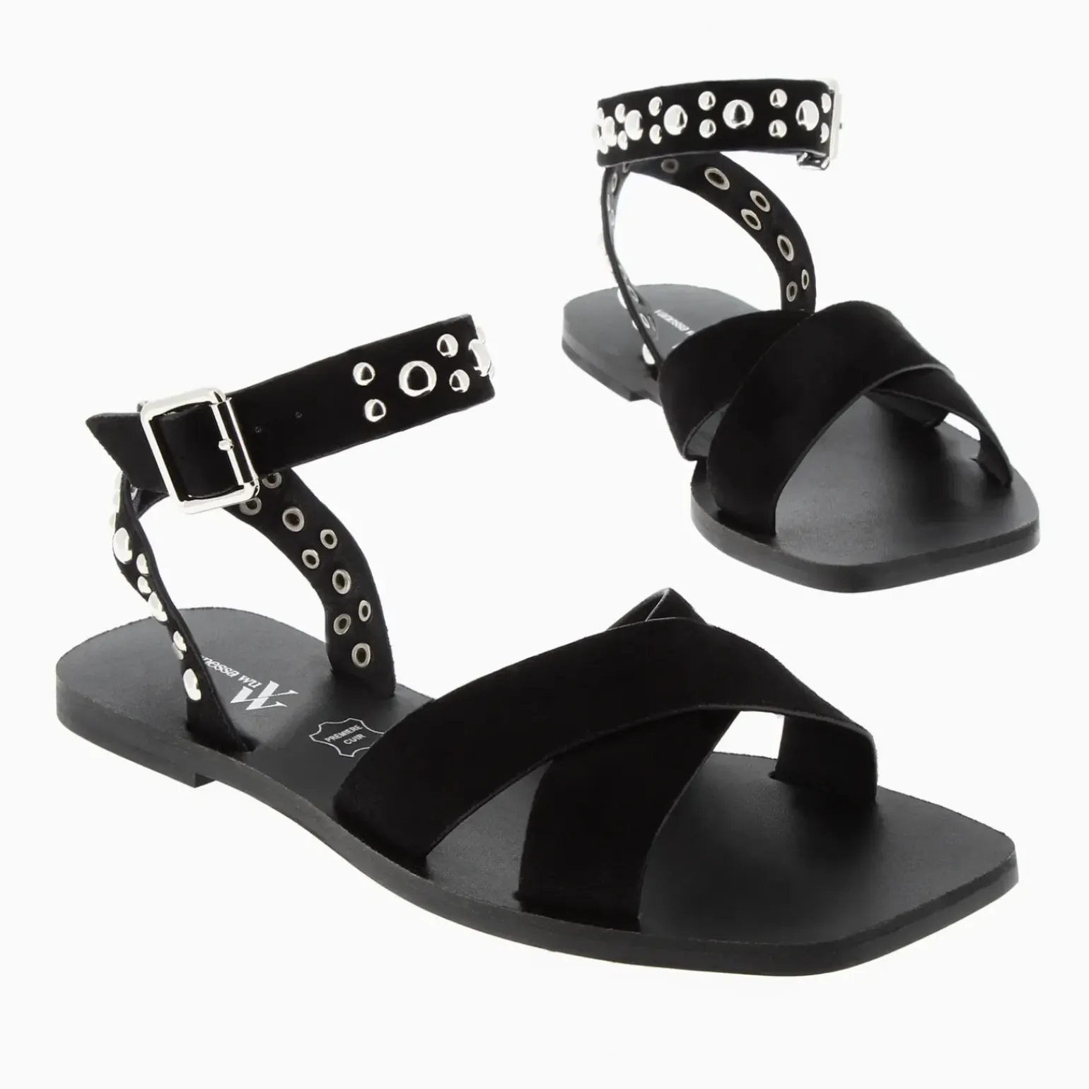 Sandales plates Zora noires à clous