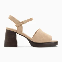 Sandales Tyrah beiges à plateforme et talon bois