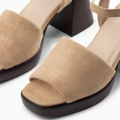 Sandales Tyrah beiges à plateforme et talon bois