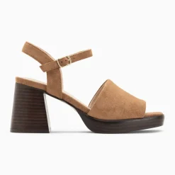 Sandales Tyrah camel à plateforme et talon bois