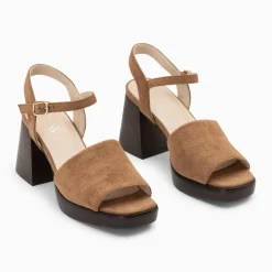 Sandales Tyrah camel à plateforme et talon bois