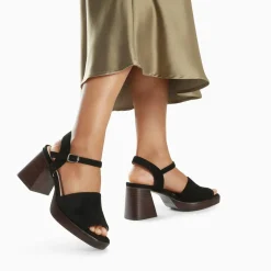 Sandales Tyrah noires à plateforme et talon bois