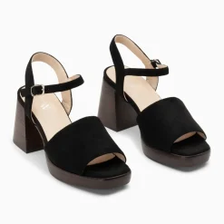 Sandales Tyrah noires à plateforme et talon bois