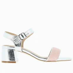 Sandales Veronica argent à bride en mesh rose